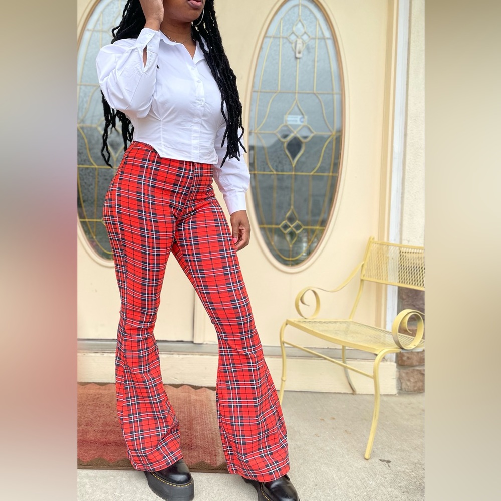 Red Pattern Wide Leg Pants